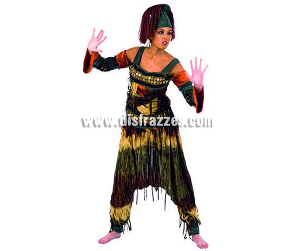Disfraz de Continente África Deluxe para mujer. Alta calidad, hecho en España. Disponible en varias tallas. Incluye camisa, pantalón y gorro con pelo.
