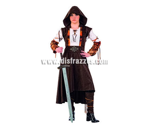Disfraz de Marian de los Bosques Deluxe para mujer. Alta calidad, hecho en España. Disponible en varias tallas. Incluye vestido con capucha y polaínas. Espada NO incluida, podrás encontrar espadas en la seccion de Complementos.