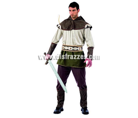 Disfraz de Principe de Ladrones Deluxe para hombre. Alta calidad, hecho en España. Disponible en varias tallas. Incluye casaca, pantalón, cinturón, cubrebotas y capelina con capucha. Espada NO incluida, podrás encontrar espadas en la sección de Complementos.
