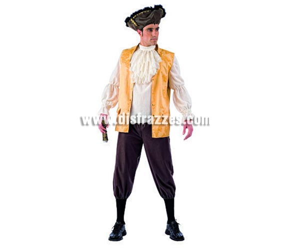 Disfraz de Pirata Corsario Deluxe para hombre. Alta calidad, hecho en España. Disponible en varias tallas. Incluye camisa,  chaleco, pantalón, chorrera y gorro.