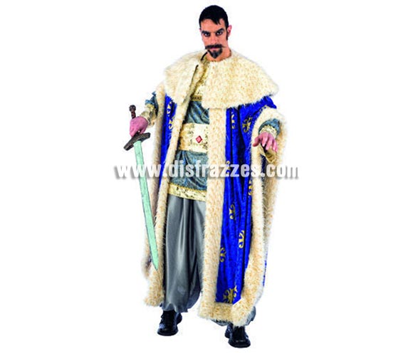 Disfraz de Rey Medieval Capa Azul Deluxe para hombre. Alta calidad, hecho en España. Disponible en varias tallas. Incluye casaca, capa, pantalón y cinturón. Espada NO incluida, podrás encontrar espadas en la sección de Complementos.