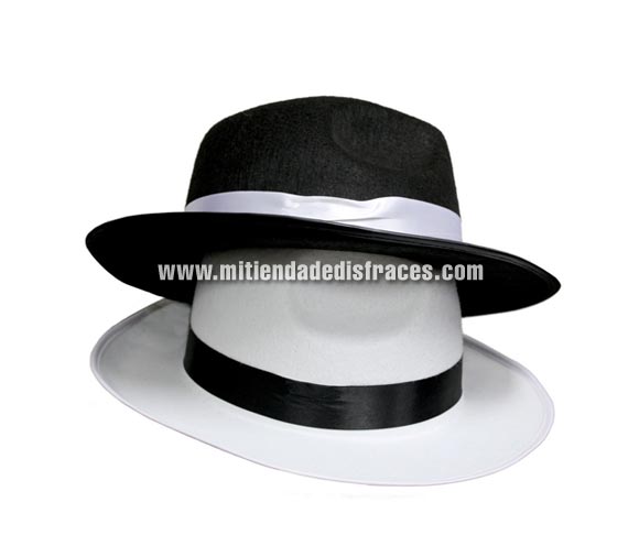 Sombrero Rey del Pop negro con cinta blanca. Sombrero para disfraz de Michael Jackson.