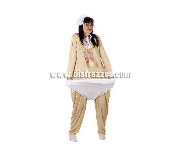 Disfraz de Bebé Glotón para mujer. Incluye traje y gorrito. Chupete NO incluido, podrás encontrar chupetes en la sección de Complementos. Talla standar 38/42. Éste disfraz es perfecto para Despedidas de Soltera, si queréis que la Novia llame la atención...