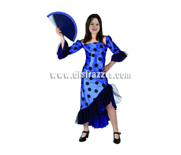 Disfraz de Flamenca Azul para niñas de 10-12 años. Incluye vestido. Abanico NO incluido, podrás encontrar en la sección de Complementos.