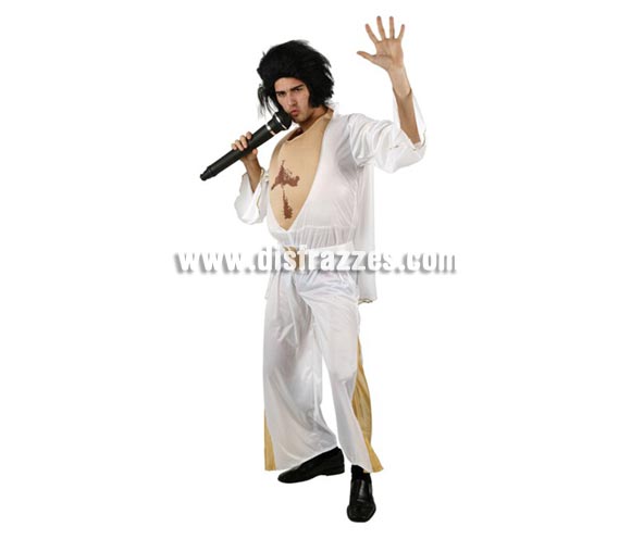 Disfraz del Rey del Rock Gordo para hombre. Talla Standar M-L = 52/54. Incluye disfraz. Peluca NO inluida, podrás encontrar en la sección de Pelucas o Complementos. Disfraz de Elvis Gordo perfecto para Despedidas de Soltero.