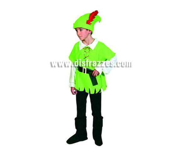 Disfraz de Robin Hood para niños de 3-4 años. Incluye camisa, pantalón, cinturón, cubrebotas y gorro.