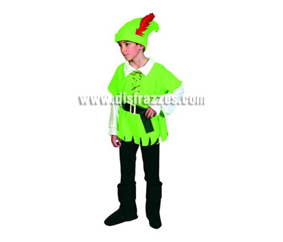 Disfraz de Robin Hood para niños de 7-9 años. Incluye camisa, pantalón, cinturón, cubrebotas y gorro.