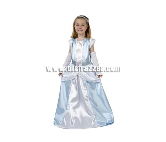 Disfraz de Dama Antigua Azul para niñas de 3-4 años. Incluye vestido, cubrebrazos y cinta. También podrá servir como disfraz de Princesa.