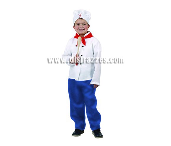 Disfraz de Cocinero para niños de 10-12 años. Incluye camisa, pañuelo, pantalón y gorro. Cuchara NO incluida.