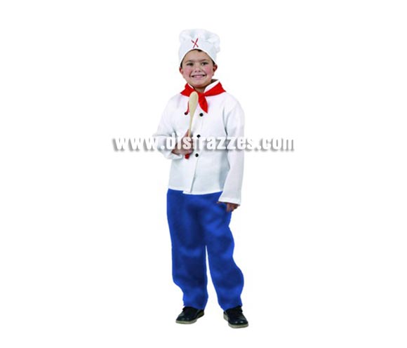 Disfraz de Cocinero para niños de 7-9 años. Incluye camisa, pañuelo, pantalón y gorro. Cuchara NO incluida.