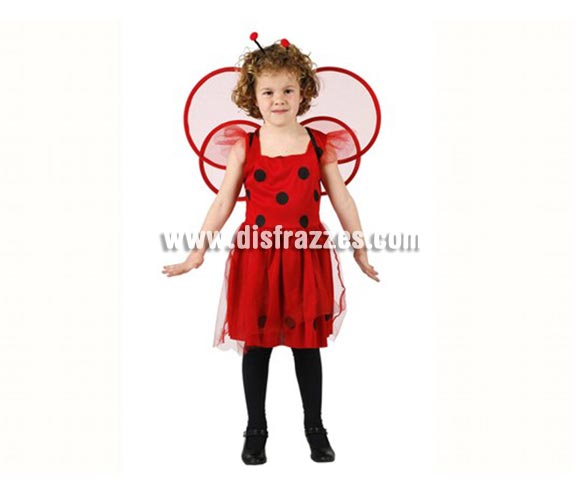 Disfraz de Mariquita para niñas de 7-9 años. Incluye vestido, alas y tocado.