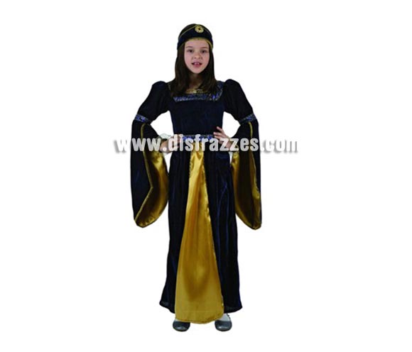 Disfraz de Princesa Medieval Azul para niñas de 5-6 años. Incluye vestido y tocado.