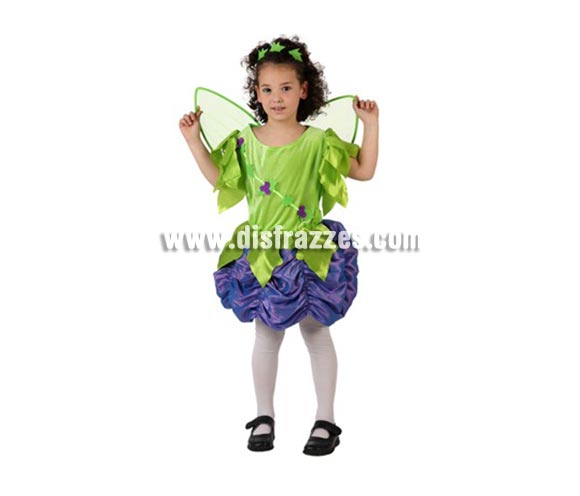 Disfraz de Ninfa del Bosque para niñas de 3-4 años. Incluye vestido, alas y tocado.