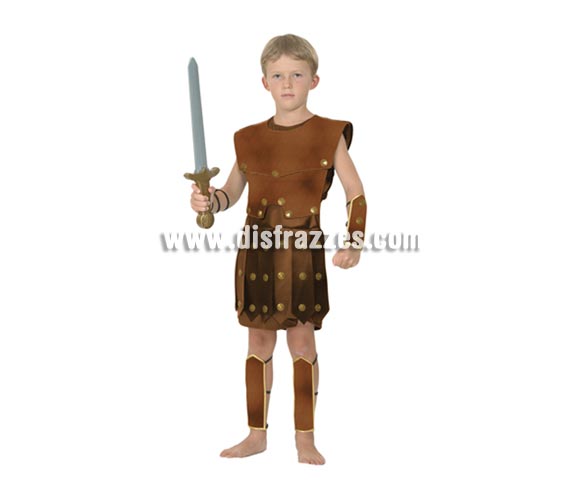 Disfraz de Guerrrero niño talla de 10 a 12 años. Incluye toga, armadura, protector de brazos y protector de las piernas. Espada NO incluida, podrás verla en la sección Complementos. Disfraz de Gladiador para niño.