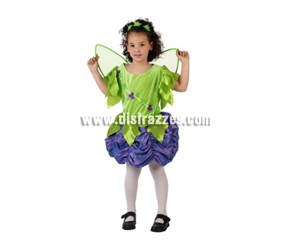 Disfraz de Ninfa del Bosque para niñas de 7-9 años. Incluye vestido, alas y tocado.