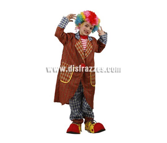 Disfraz de Payaso Elegante para niños de 5-6 años. Incluye pantalón, camisa y abrigo. Peluca y zapatones NO incluidos, podrás encontrarlos en la sección de Complementos.