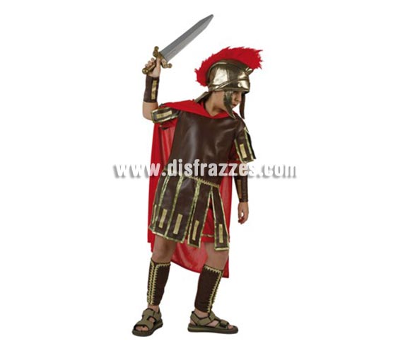 Disfraz de Romano para niños de 3-4 años. Incluye traje, protectores brazos y piernas y gorro. Espada NO incluida, podrás encentrar espadas en la sección de Complementos. Perfecto para representaciones y teatros de Belén en Navidad.