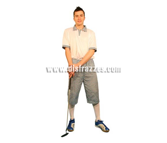 Disfraz de Jugador de Golf o Golfista para hombre. Talla Standar M-L = 52/54. Incluye camisa y pantalón. Palo de Golf NO incluido. La pareja de éste disfraz podría ser la ref. 09162BT. SUPEROFERTA!!!