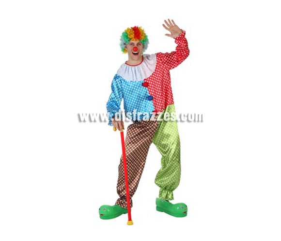 Disfraz de Payaso Multicolor para hombre. Incluye traje. Peluca, zapatones y bastón NO inluidos, podrás encontrarlos en la sección de Complementos.
