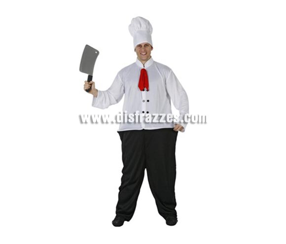 Disfraz de Cocinero Chef Gordinflón para hombre. Talla Standar M-L = 52/54. Incluye traje y gorro. Cuchillo No incluido, podrás encontrar en la sección de Complementos.