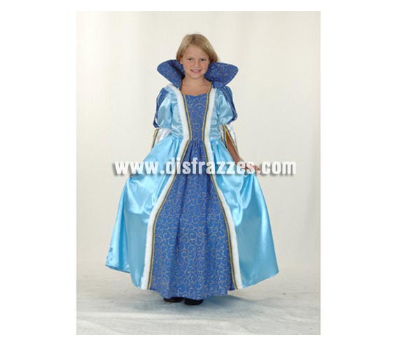 Disfraz de Princesa Azul infantil para Carnaval barato. Talla de 7 a 9 años. Incluye vestido y cuello. 