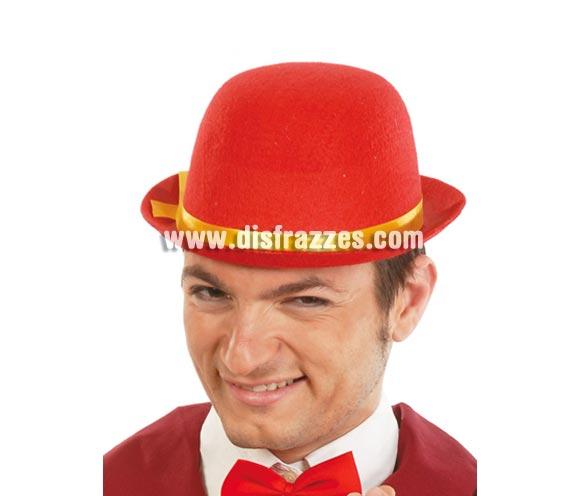 Sombrero bombín de fieltro rojo con cinta amarilla genial para animar a nuestra Selección Española.