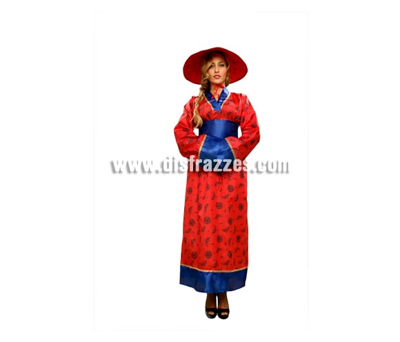 Disfraz barato de China para mujer. Talla S = 34/38. Incluye sombrero, vestido y cinturón. 