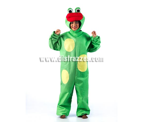 Disfraz de Rana para adultos de color VERDE CLARO. Disponible en 2 tallas. Incluye gorro y mono. Disfraz exclusivo y muy original ideal para Comparsas, Peñas y Grupos.