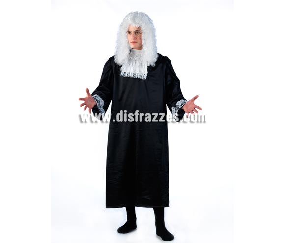 Disfraz de Juez o Magistrado adulto para hombre. Talla universal. Incluye peluca, gafas, cuello y túnica. Un disfraz muy, pero que muy original que está genial para distinguirte de los demás. OFERTA LIQUIDACIÓN DE STOCK. ¡¡¡Precio Super rebajado!!!