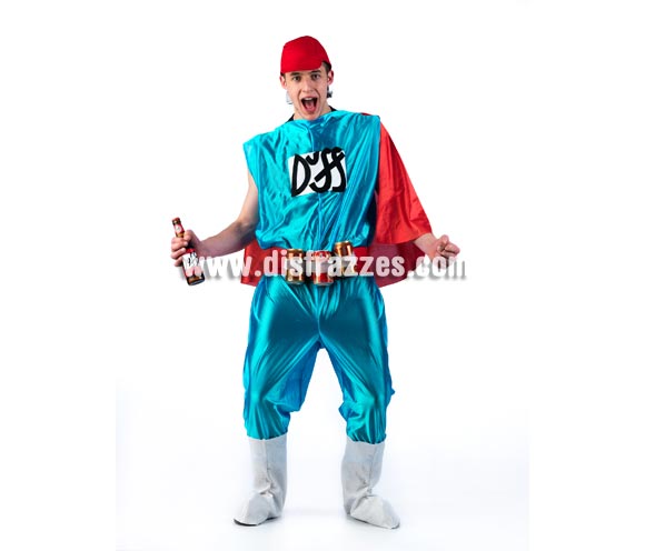Disfraz de Duff Man para hombre. Disponible en 2 tallas. Incluye gorra, mono con capa, cubrebotas y cinturón. Si quieres ir de Superhéroe y te gustan los Simpson ya sabes, jajajaja.