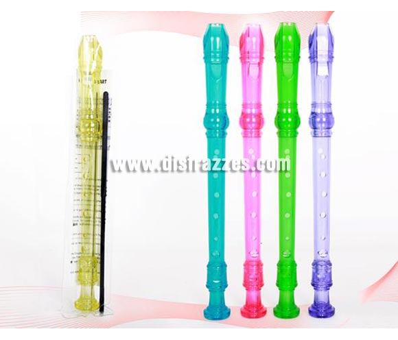 Flauta Dulce color transparente en 5 colores surtidos. Ideal para disfrazarte de músico y para el disfraz de Encantador de Serpientes. Precio por unidad, se venden por separado.