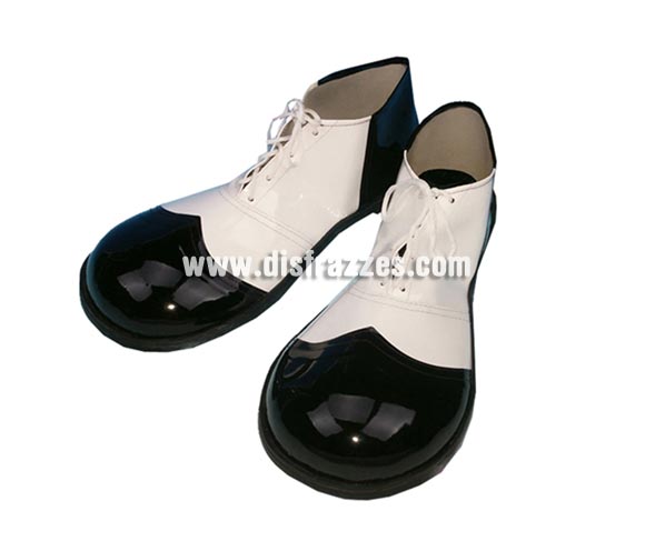 Par de Zapatos o Zapatones de Payaso para hombre de 37cm. de color blanco y negro.