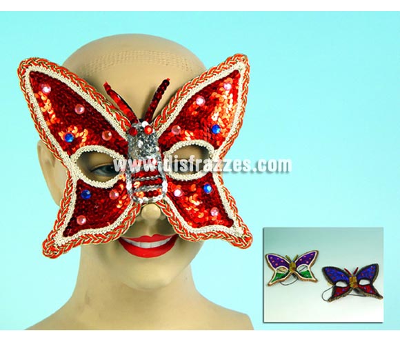 Antifaz Mariposa con lentejuelas 3 colores surtidos. Precio por unidad.