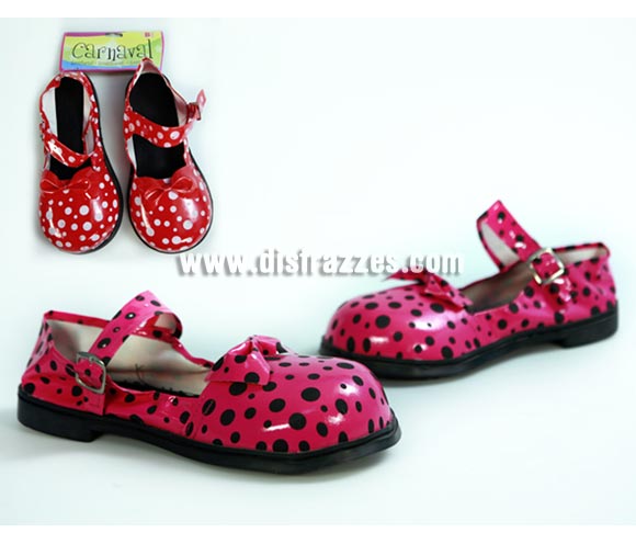 Par de Zapatos o Zapatones de Payaso con lunares para mujer. Dos colores surtidos. Precio por unidad, se venden por separado.