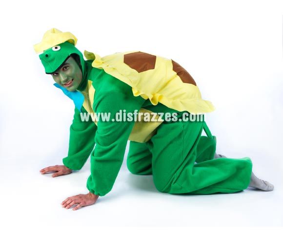 Disfraz de Tortuga para hombre o mujer. Talla Universal hombre o mujer. Incluye capucha y mono con caparazón y pajarita. Un disfraz muy original y exclusivo perfecto para Comparsas, Peñas y Grupos.