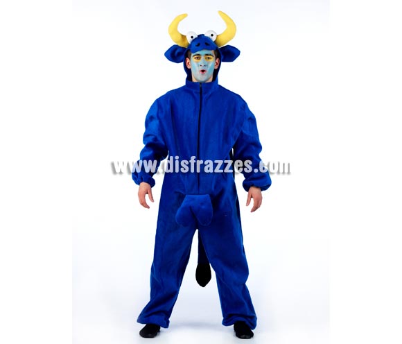 Disfraz de Toro Azul para adultos. Talla Universal adulto. Incluye mono y capucha. Con éste disfraz podrás imitar a Kukuxumusu, el famoso toro azul.