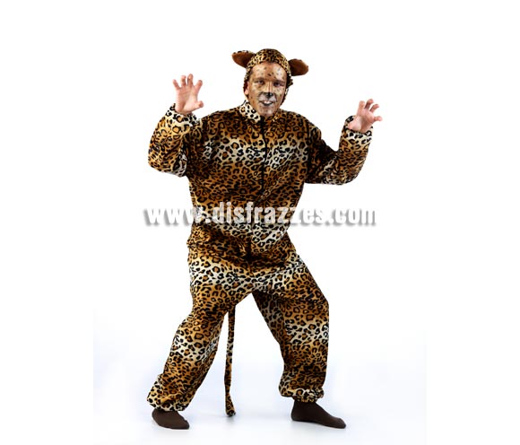 Disfraz de Leopardo para adultos. Talla Universal de hombre y de mujer. Incluye mono con rabo y capucha. Un disfraz muy calentito para Carnaval.