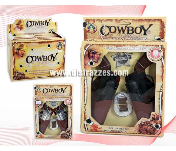 Set de 2 Pistolas del Oeste con accesorios. Medidas orientativas del embalaje 28x22x38cm. Precio por Set.