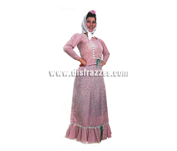 Disfraz de Madrileña o Chulapa para mujer. Talla Universal M-L = 38/42. Incluye vestido y pañuelo. Éste traje es ideal para la Feria de San Isidro de Madrid.