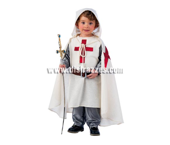 Disfraz de Medieval Templario Deluxe para niños. Alta calidad, hecho en España. Disponible en varias tallas. Incluye túnica, capa y cinturón. Espada NO incluida, podrás encontrar espadas en la sección de Complementos.