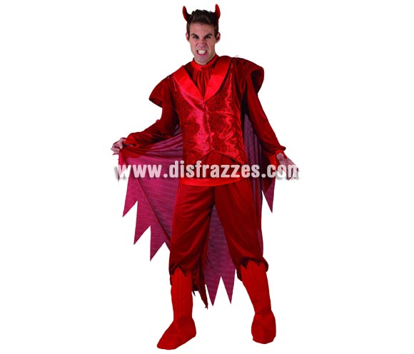 Disfraz de Demonio o Diablo para hombre. Talla M-L (Standar M-L = 52/54). Incluye camisa, pantalón, cubrebotas, capa y diadema con cuernos.