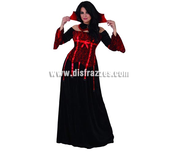 Disfraz de Vampiresa para mujer. Talla 3 (XL = 44/48. Incluye vestido y cuello.