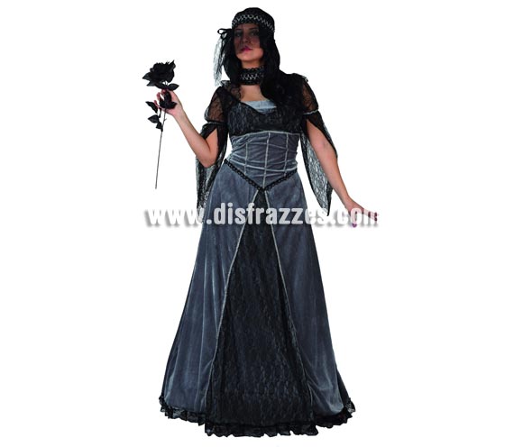 Disfraz de Novia de las Tinieblas para mujer. Talla 2 ó talla M-L = 38/42. Incluye vestido, collar y sombrero.  Accesorios NO incluidos, podrás encontrarlos en nuestra sección de Complementos. Disfraz de Novia Cadaver para chica. Serie ORO.