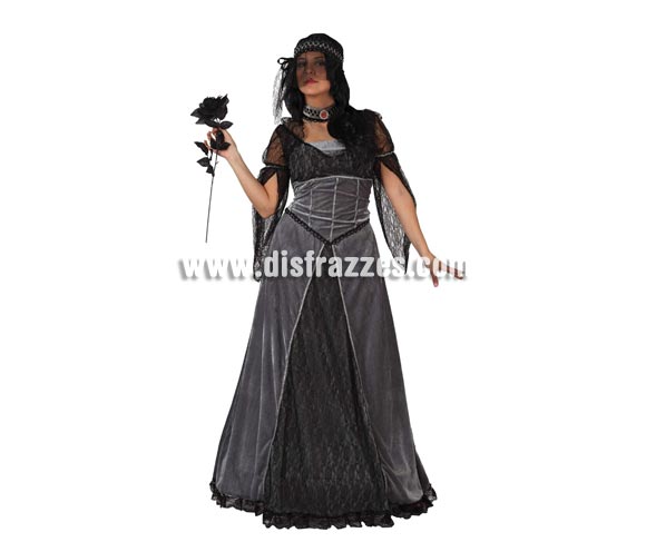 Disfraz de Novia de las Tinieblas para mujer. Talla 3 ó talla XL = 44/48. Incluye vestido, collar y sombrero. Accesorios NO incluidos, podrás encontrarlos en nuestra seccion de Complementos.  Disfraz de Novia Cadaver para chica. Serie ORO.