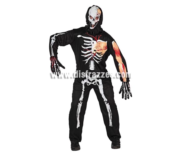 Disfraz de Esqueleto barato para hombre. Talla 2 = M-L = 52/54. Incluye mono, guantes y capucha. 