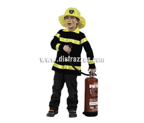 Disfraz de Bombero Deluxe para niños de 3-5 años. Alta calidad, hecho en España. Incluye chaqueta y gorro. Extintor y pantalón No incluido, podrás encontrar extintores hinchables en nuestra sección de Complementos.