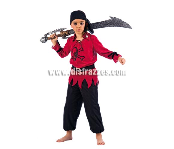 Disfraz de Pirata Calavera Deluxe para niño. Alta calidad, hecho en España. Disponible en varias tallas. Incluye camisa, pantalón, cinturón y pañuelo. Espada No incluida, podrás verla en nuestra sección de Complementos.