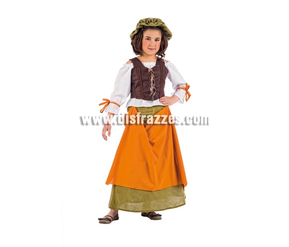 Disfraz de Tabernera Medieval Agnes Deluxe para niña. Alta calidad, hecho en España. Disponible en varias tallas. Incluye camisa, corpiño, falda y gorro.