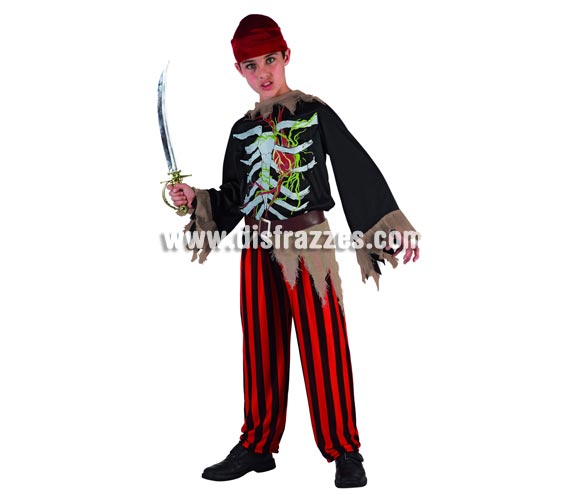 Disfraz de Esqueleto Pirata para niño. Talla de 10 a 12 años. Espada NO incluida.