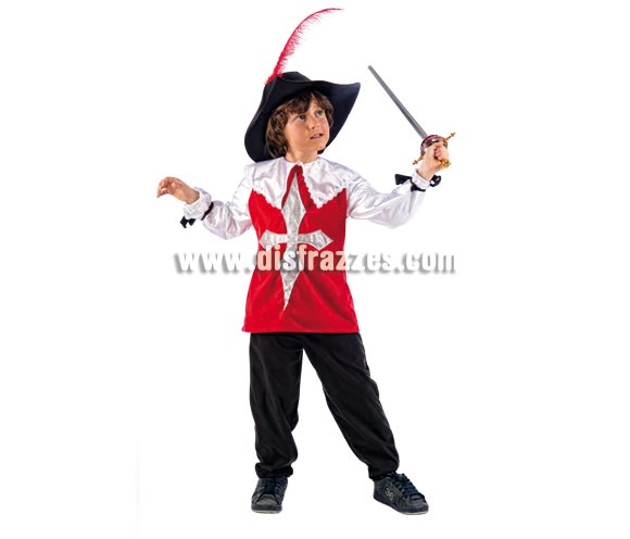Disfraz de Mosquetero Aramis Deluxe para niño. Alta calidad, hecho en España. Disponible en varias tallas. Incluye casaca con camisa, pantalón y gorro. Florete NO incluido, podrás encontrar en la sección de Complementos.